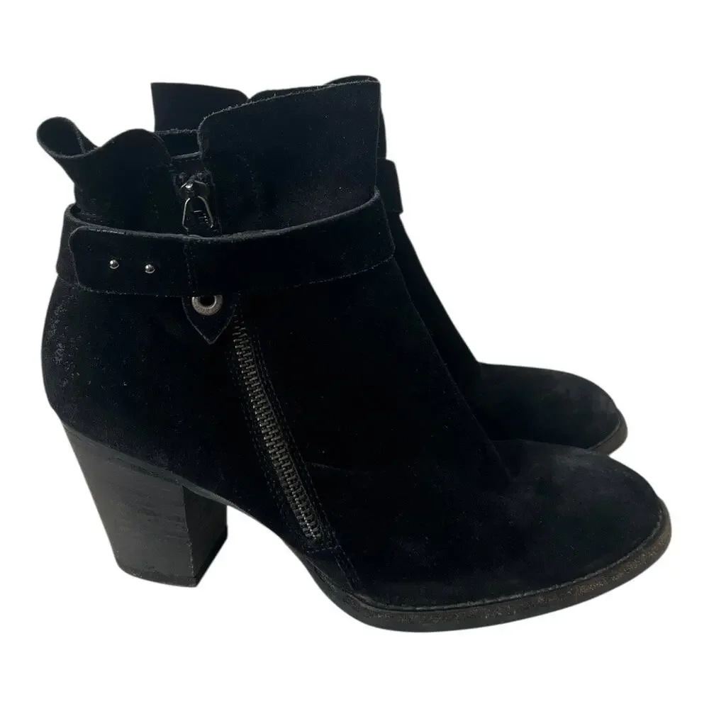 Paul Green Dallas Black Suede Stacked Heeled Ankle Boots Size 8 US - Picture 1 of 10